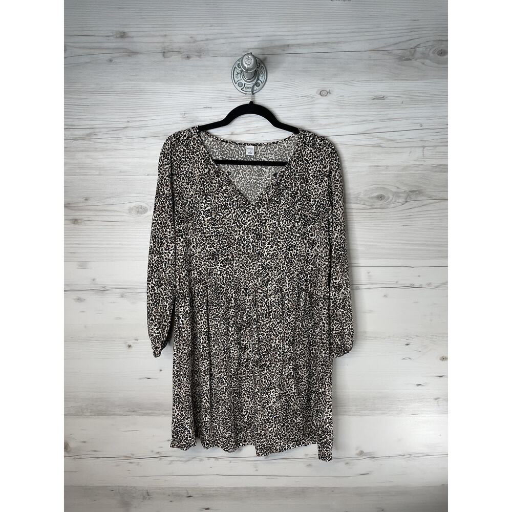 Old Navy‎ Dress Womens Small Leopard Print V Neck Long Sleeve Babydoll Rayon